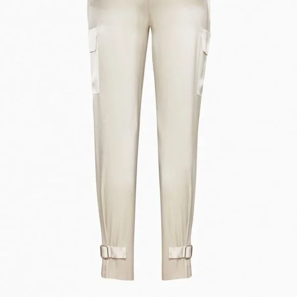 Aritzia Babaton Refined Satin Cargo Pants Matte Pearl Ankle Cut Women's Size 6 - Picture 7 of 12